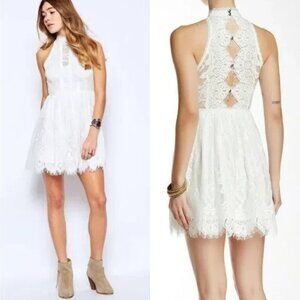 Free People Verushka White Eyelash Lace Mini Dress Womens Size 2 Boho Party